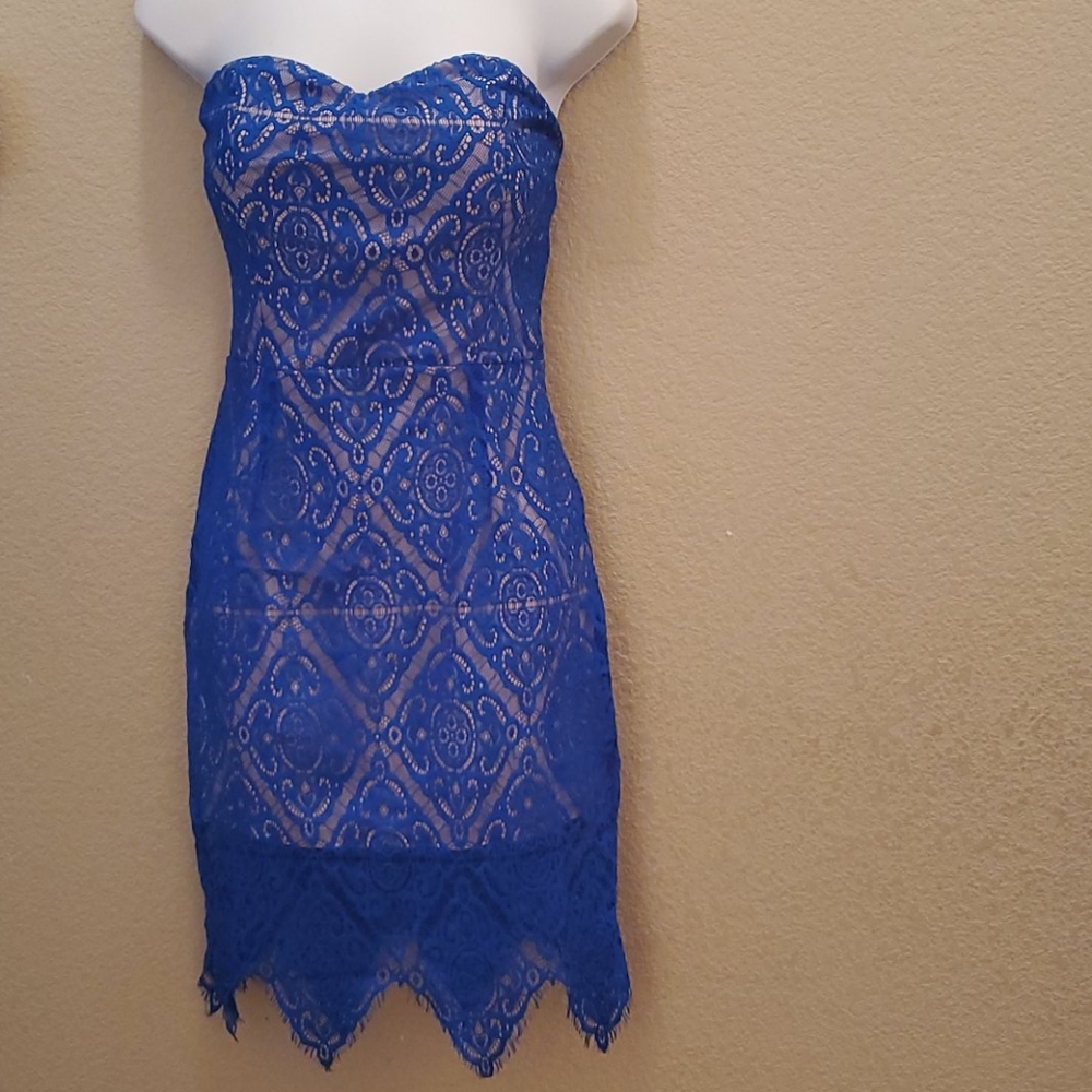NWT Forever 21 Royal Blue Romantic Lace Mini Dress - L - Coquette Wedding Guest